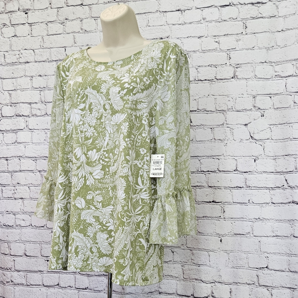 [NWT] Jm Collection Bell Sleeve Green Blouse - Picture 4 of 9